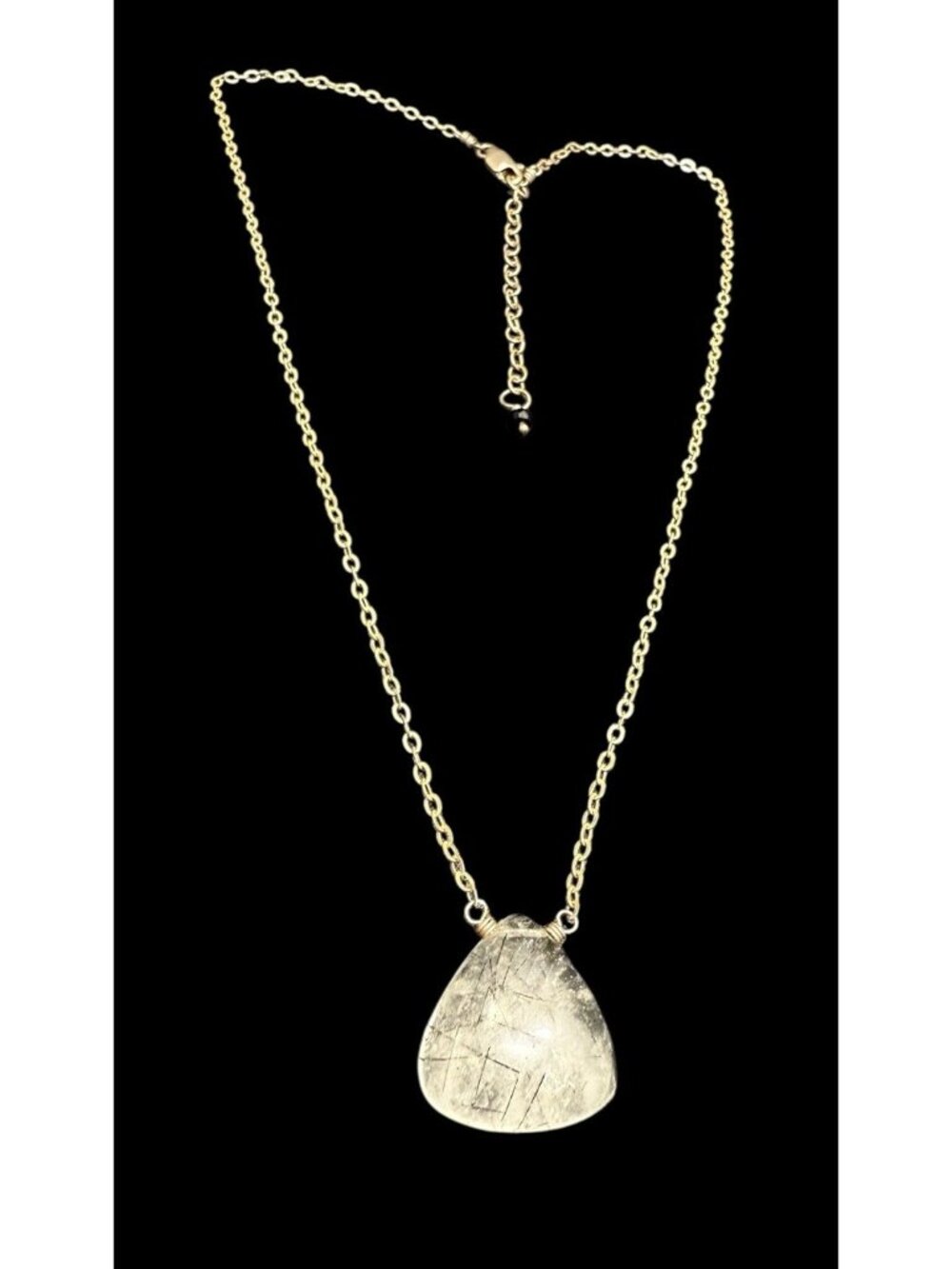 Rutilated Quartz Pendant 925 Sterling Silver Chain Necklace Adjustable